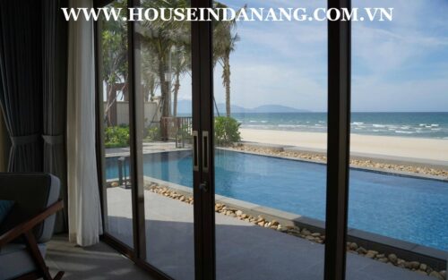 There are five modern bedrooms (Four bedrooms with luxury ensuite bathrooms) in Danang luxury villa rental. As the pictures, all bedrooms have the spectacular decoration with the modern color and full high end furniture. Besides, these bedroom seems to be quite airy with large windows towards the beach or the garden. Especially, big master bedrooms on the second floor even own theirs common rooms where have perfect sofas and you can easily admire the spectacular beauty of the beach from big windows as well. In addition, bedroom on upper floors also connect to front balconies where you can come out and getting the ocean view and the fresh air in the early morning. Moreover, there have been already full of Queen beds with soft mattresses, central air-conditioner systems, big wardrobes, and working table in bedrooms as well. For one more outstanding feature of the master bedroom is that it has a big modern bathroom which only follows in a big villa in Fusion resort and villas, high- end quality, near the beach
