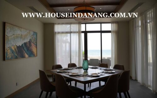 There are five modern bedrooms (Four bedrooms with luxury ensuite bathrooms) in Danang luxury villa rental. As the pictures, all bedrooms have the spectacular decoration with the modern color and full high end furniture. Besides, these bedroom seems to be quite airy with large windows towards the beach or the garden. Especially, big master bedrooms on the second floor even own theirs common rooms where have perfect sofas and you can easily admire the spectacular beauty of the beach from big windows as well. In addition, bedroom on upper floors also connect to front balconies where you can come out and getting the ocean view and the fresh air in the early morning. Moreover, there have been already full of Queen beds with soft mattresses, central air-conditioner systems, big wardrobes, and working table in bedrooms as well. For one more outstanding feature of the master bedroom is that it has a big modern bathroom which only follows in a big villa in Fusion resort and villas.