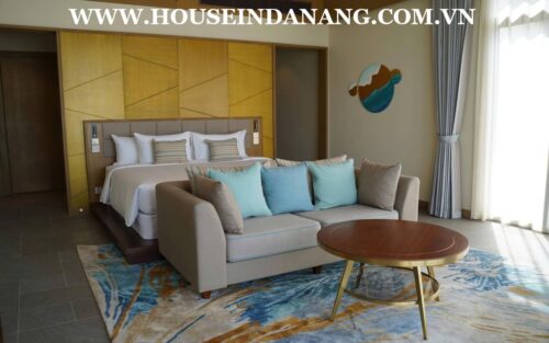 There are five modern bedrooms (Four bedrooms with luxury ensuite bathrooms) in Danang luxury villa rental. As the pictures, all bedrooms have the spectacular decoration with the modern color and full high end furniture. Besides, these bedroom seems to be quite airy with large windows towards the beach or the garden. Especially, big master bedrooms on the second floor even own theirs common rooms where have perfect sofas and you can easily admire the spectacular beauty of the beach from big windows as well. In addition, bedroom on upper floors also connect to front balconies where you can come out and getting the ocean view and the fresh air in the early morning. Moreover, there have been already full of Queen beds with soft mattresses, central air-conditioner systems, big wardrobes, and working table in bedrooms as well. For one more outstanding feature of the master bedroom is that it has a big modern bathroom which only follows in a big villa in Fusion resort and villas, high- end quality 2